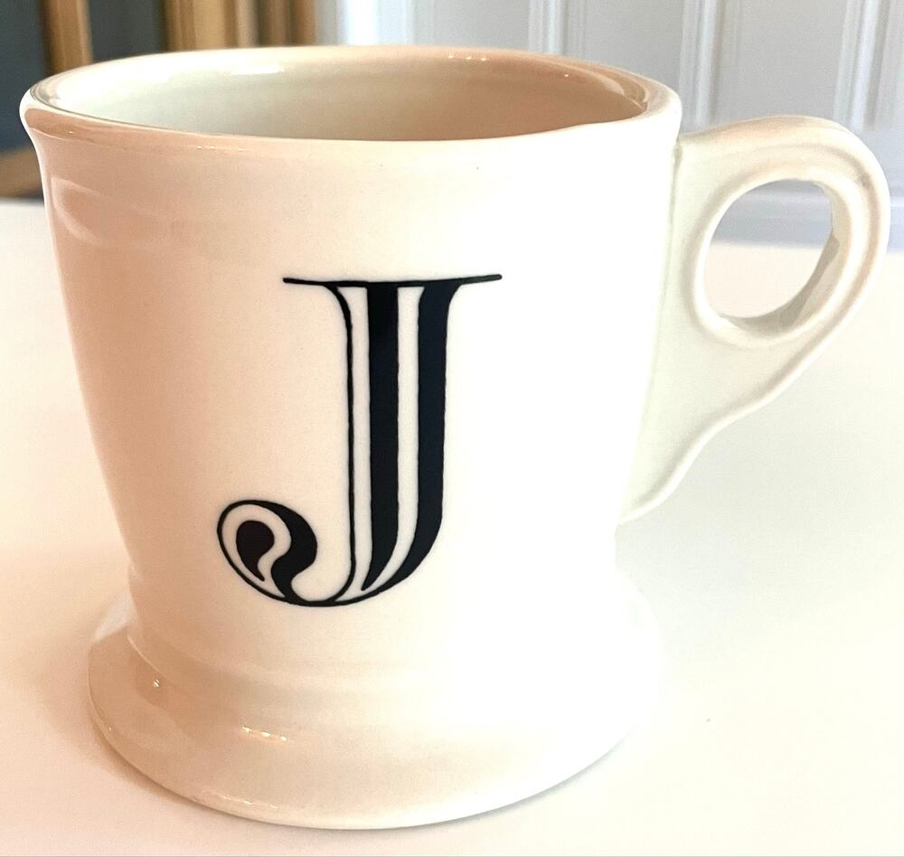 Anthropologie Bistro Monogram Mug Letter J Black & White Coffee Cup